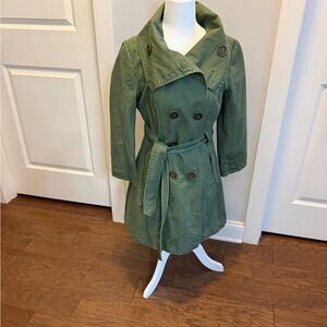 Anthropologie Tulle Sage Green Double-Breasted Trench Coat